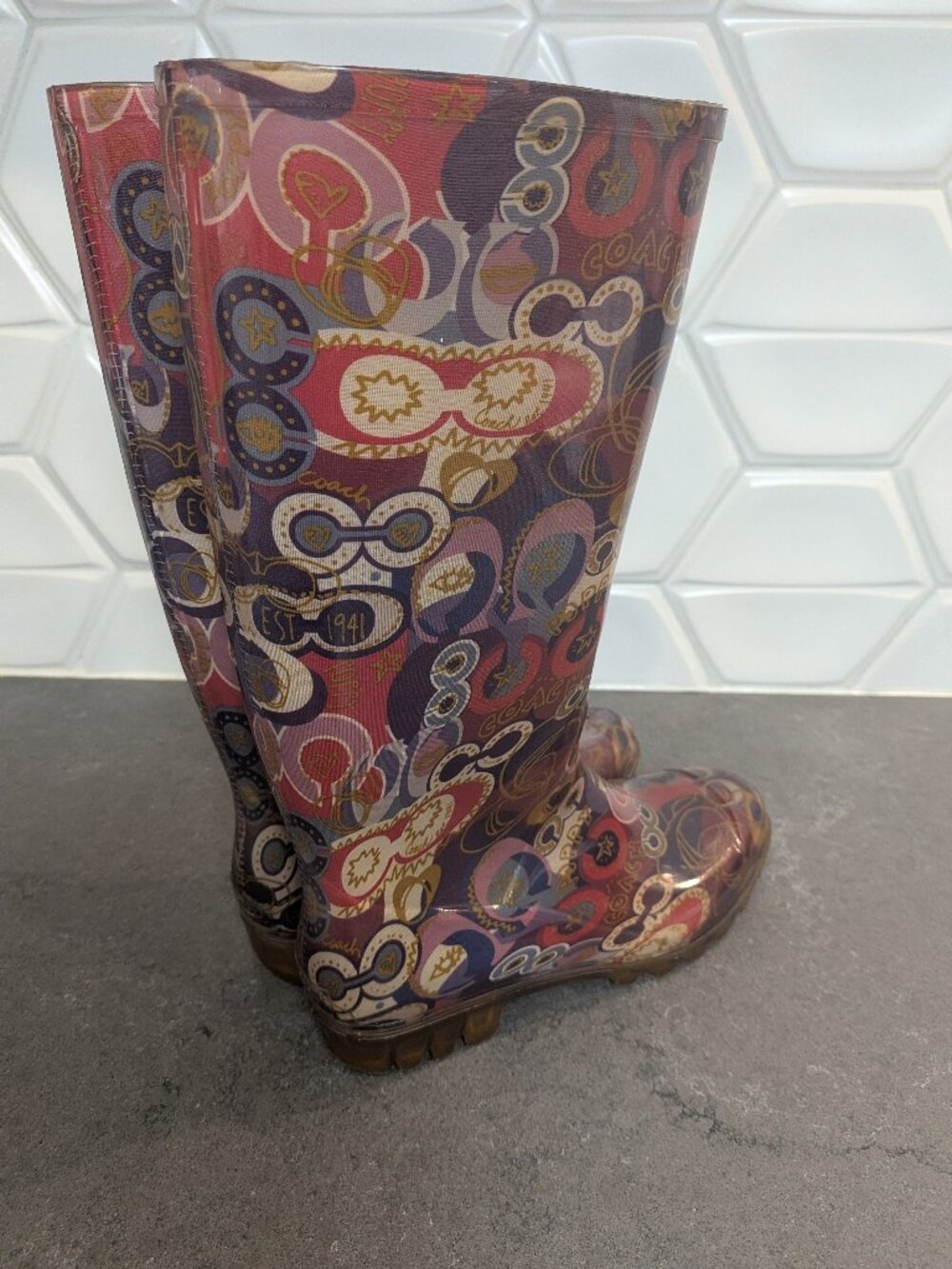 Coach Poppy 2010 Graffiti Print Rain Boots Multicolor Women’s US Size 6